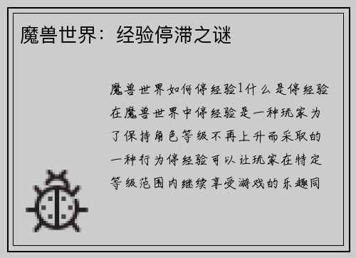 魔兽世界：经验停滞之谜